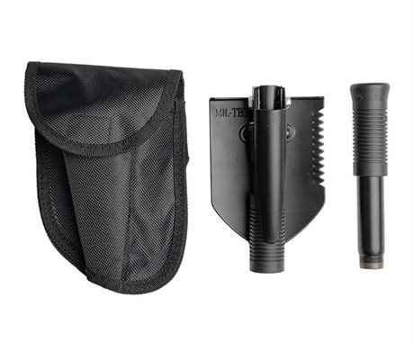 Kompakt fällbar spade med fodral.
